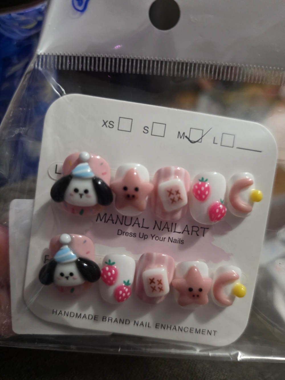 Pink Strawberry & Puppy Press-On Nails